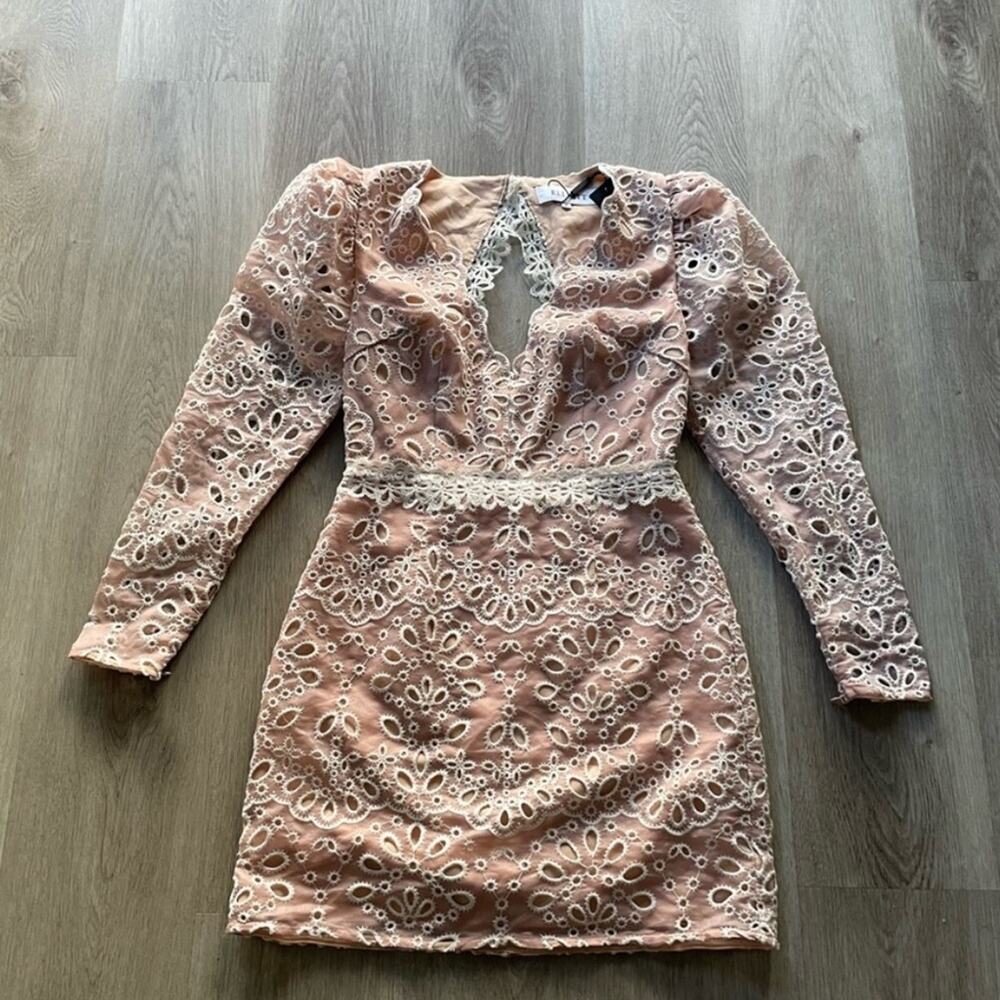 elliatt lycurgus blush pink lace embroidered long sleeve mini dress size small